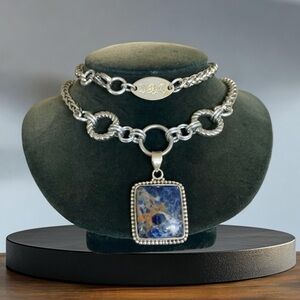925 sterling silver sodalite charm on stainless steel maille boho necklace